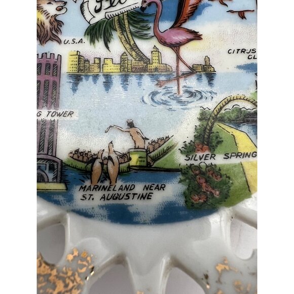 Vintage Florida Souvenir Plate 5” Pierced Heart Border Bok Tower - Picture 7 of 7